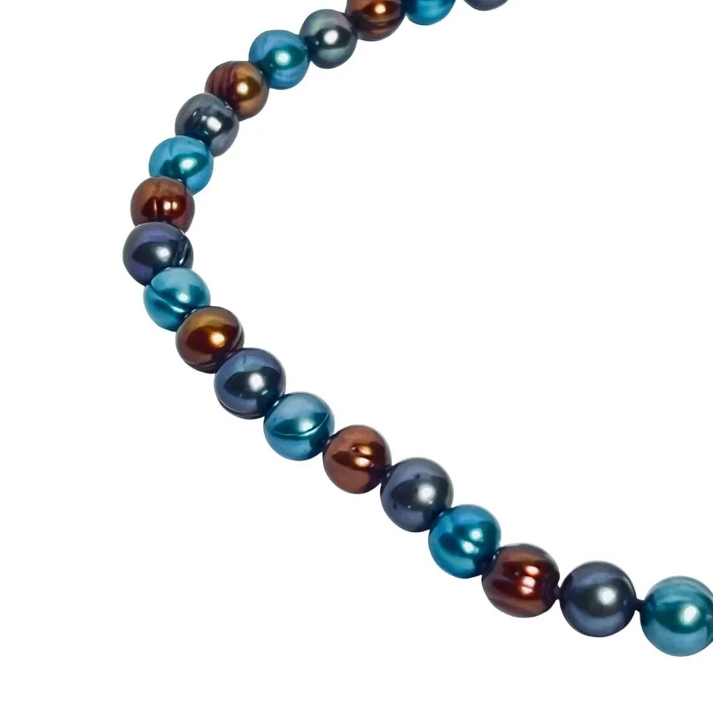 Honora Brown, Teal And Silver Baroque Pearl Necklace (6042) - Picture 6 of 7